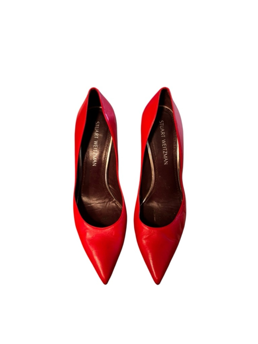 Stuart Weitzman Bright Red Pointed-Toe Leather Pumps
